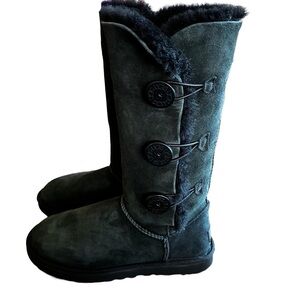 UGG Bailey Button Triplet II Tall Boots Suede Black Size 9